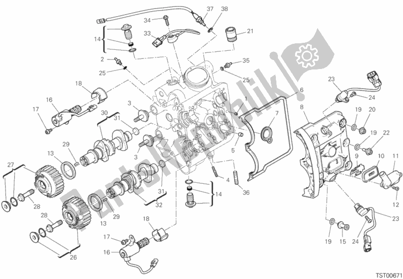 Alle onderdelen voor de Horizontaal Hoofdtimingsysteem van de Ducati Diavel 1260 Thailand 2019